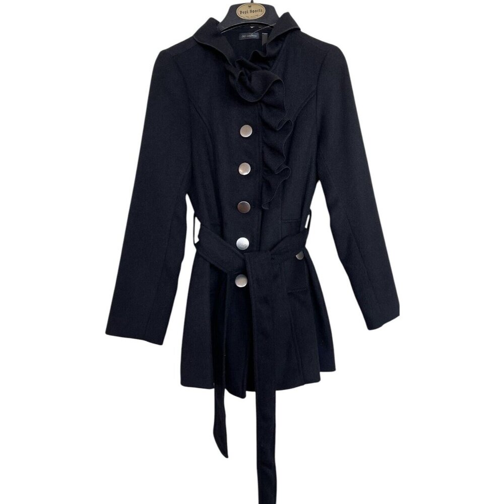 C C Couture Jacket Coat Womens Size Small Black‎ Ruffle Long Sleeve Ladies